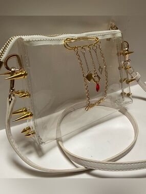 BITE ME Spike Studded Gothic Transparent Bag Crossbody Clear Clutch Gold